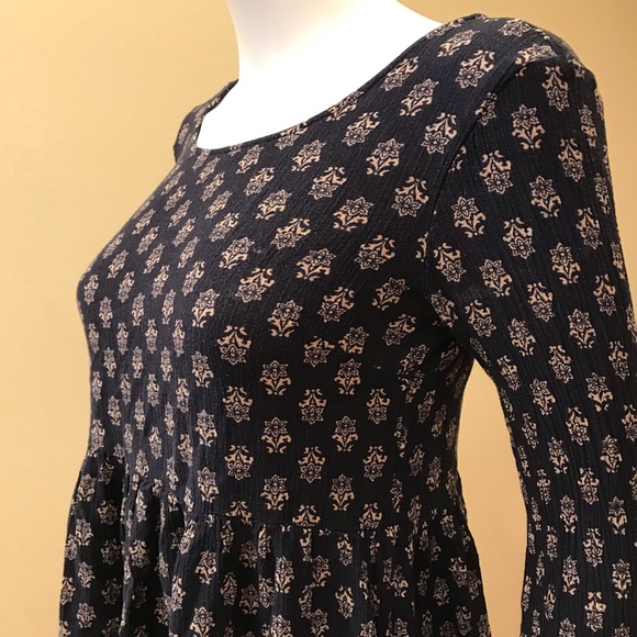 Forever 21 Boho Peasant Top Size Small Blue Tan Criss Cross Back Swing Tee - Picture 10 of 13